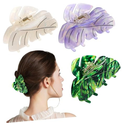 3 Pcs Leaf Claw Clips for Thick Hair Elegant Leaf Design Secure Grip Multi Functional Hair Accessories for Daily Use Commuting and Parties