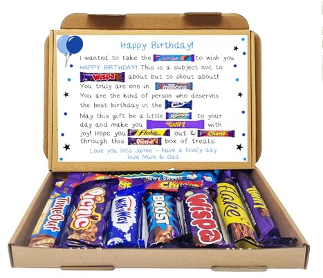 Personalised Birthday Gift 21st 18th 30th 40th Poem Chocolate Treats Box Hamper Sweet Present Gift for all ages Him/Her (Generic, Blue)