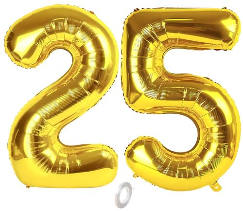 Balorise 40 Zoll Aluminium Luftballon Gold Zahl 25/52, Helium Unterstützt, Ballon Nummer 0-9, 10-100 (101cm), große Folienballons Dekoration für Geburtstagsfeier, Hochzeit, Jubiläum