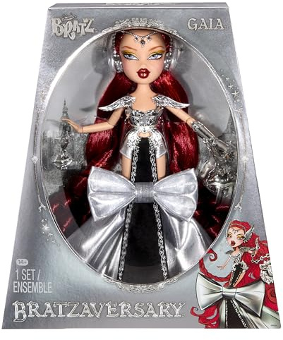 BRATZ Bratzaversary Gaia Sammlerpuppe – Sammlerpuppe zum 25. Jubiläum mit Outfit, Accessoires, Displayverpackung und Puppenständer