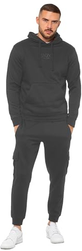 989Zé ENZO Mens Tracksuit Hooded Fleece Sweatshirt Overhead Hoodie Pullover Casual Fleece Cargo Combat Joggers Sweatpants Set (UK, Alpha, M, Regular, Regular, Dark Grey)