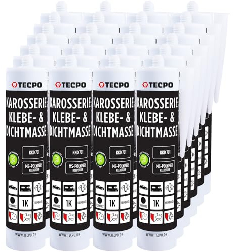 TECPO Karosseriekleber Dichtstoff MS Polymer, 24x 414g Schwarz UV-und Witterungsbeständig Überlackierbar- Abdichtung von Karosserieteilen, Blechen und Fugen