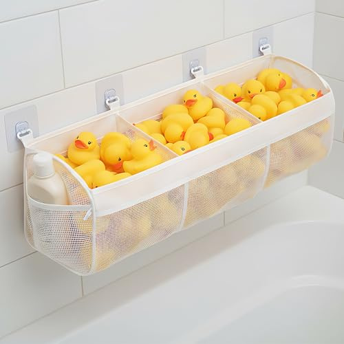 Badewannenspielzeug Aufbewahrung, 3-Fach Badespielzeug Aufbewahrungstasche, Kinder Badezimmer Organizer, Nassbereich Spielzeug Netz, Wasserdicht, Leicht zu Reinigen, Haltbar