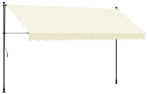 mtlskopl Tenda da sole retrattile color crema, 350 x 150 cm, in acciaio e poliestere resistente ai raggi UV, regolabile in altezza 210-300 cm, design moderno per balcone, terrazza, caffè e giardino