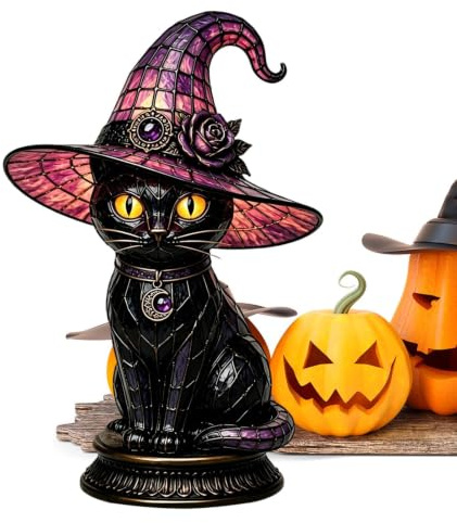 Hexenhut-Licht – LED-USB-betriebene Gothic-Halloween-Katze-Dekoration für Z