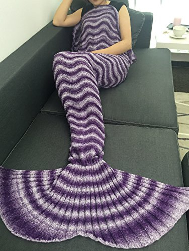 Lily & Her Friends – Meerjungfrau Schwanz Decke, Baumwolle + Acryl + Polyester, alle Jahreszeiten Warm Sofa Quilt Wohnzimmer Decke für Erwachsene, Klimaanlage Decke Slumber Bag Strickmuster niedliche