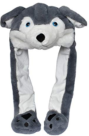 JOYHY Kinder Erwachsene Plüsch Hut Ohr Moving Ear Flap Hut mit Pfote Grau Wolf