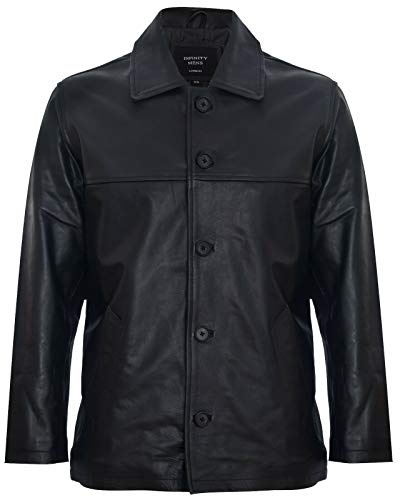 Men's Black 100% Leather Biker Jacket Vintage Retro Casual Zipped Quilted Racing XL