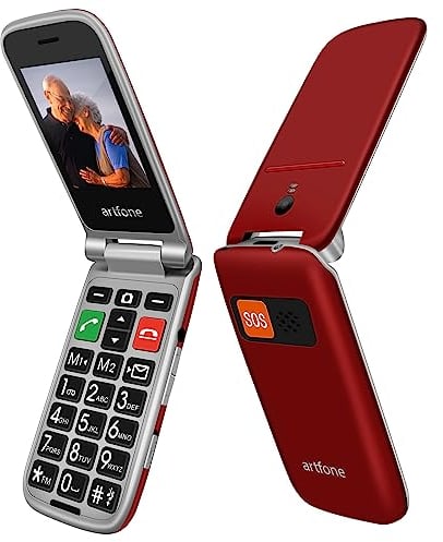 artfone Telefono Cellulare per Anziani a Conchiglia con Tasti Grandi Funzione SOS Schermo da 2.4 Fotocamera Torcia Telefono per Anziani Facile da Usare CF241A Rosso