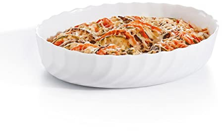 Luminarc - Plat ovale Blanc Smart Cuisine Trianon 250°C - Plat à Four en Verre Innovant - Léger et Extra-Résistant - Nettoyage Facile - Fabrication en France - Dimensions 29x16 cm