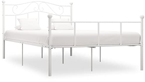 vidaXL Bettgestell Bett Metallbett Schlafzimmerbett Doppelbett Bettrahmen Schlafzimmermöbel Ehebett Lattenrost Weiß Metall 120x200cm