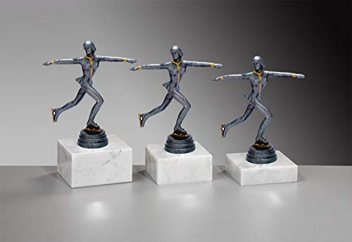 Henecka ⛸ Damen Pokal, Eiskunstlauf-Trophäe, Einkunstlauf-Resinfigur, Eiskunstläuferin Altsilber & altgold, Marmorsockel, mit Wunschgravur, wählbar in 3 Größen oder als 3er-Serie (Sockel 65 x 30 mm)