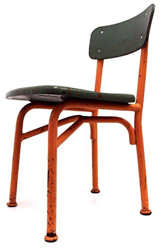 art der zeit Kinderstuhl Metall Stahlrohr orange Holz grün 60er Holzstuhl Kinder Vintage Sitz