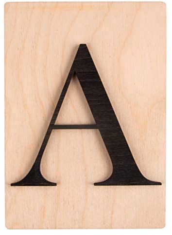 Rayher Holz Buchstabe A, FSC Mix Credit, Holzfliese 10,5x14,8cm, 3D-Buchstabe A in schwarz, 3mm starker Holzbuchstabe auf 4mm starker Holzfliese, 63092576