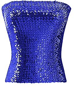 Damen Glitzernde Pailletten Tube Top Trägerlos Stretch Tank Top Crop Top Sexy BH Party Kostüm Clubwear, dunkelblau, Einheitsgröße