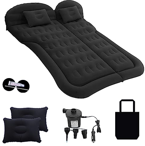 SUV Air Mattress Car Bed Camping Cushion Pillow Upgraded Thickened and Universal Car Mattress Camping Portable Sleeping Pad for Travel Camping Use in Your Car RV Mini-Van MPV Trunk (Black)