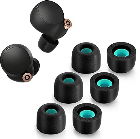 Memory Foam Tips for Sony WF-1000XM4 / WF-1000XM3, rutschfeste Ersatz-Ohrstöpsel für Sony True Wireless Kopfhörer, passen in die Ladehülle, perfekte Geräuschunterdrückung, 3 Paar (Medium, Schwarz)