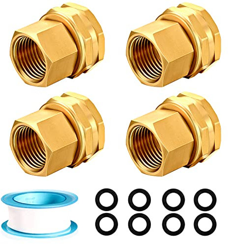 YELUN Lot de 4 raccords de tuyau d'arrosage en laiton massif double femelle vers femelle (connecteur femelle 1,9 cm GHT vers femelle NPT femelle 1,27 cm)