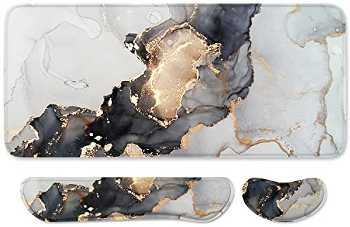 Auhoahsil Grand tapis de souris avec repose-poignets pour clavier et souris, repose-poignet épais, doux et ergonomique en mousse à mémoire de forme, grand et long, 90,2 x 40,9 cm, pour ordinateur de