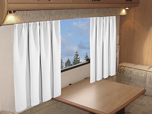 Olivia Rocco Tape Top Plain Woven Blackout Curtains For Caravans Motorhome Campervan Pelmet Pencil Pleat Panels Plain Fabric (White, 114 x 121 cm)