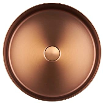 Park Lavabo redondo 40 cm – Lavabo de acero inoxidable moderno sin agujero para grifo, montaje sobre encimera, color cobre cepillado