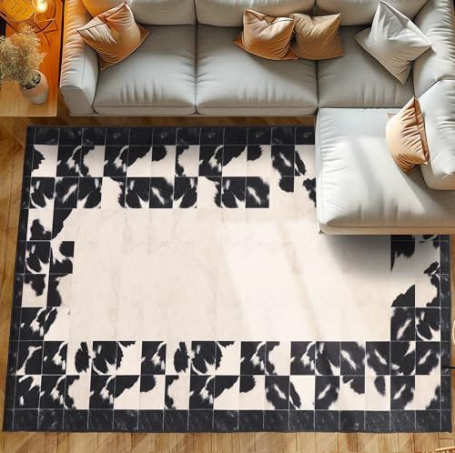 Kurzflor Teppich Wohnzimmer Schlafzimmer Läufer Flur Waschbarer Teppich Weich Vintage Stil, Wohnzimmerteppich, Farbe: Schwarz, Größe: 120 x 170 cm