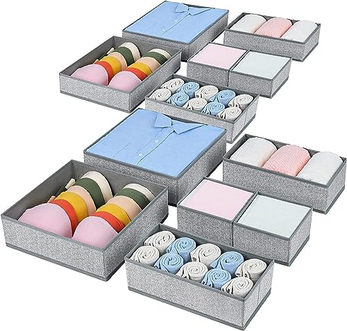 DIMJ Schrank Organizer, Faltbare Schubladen Organizer, Unterwäsche Organizer Aufbewahrungsbox Stoff, 12 Stück Organizer Kleiderschrank für Kleidung, BHS, Socken, Grau Meliert