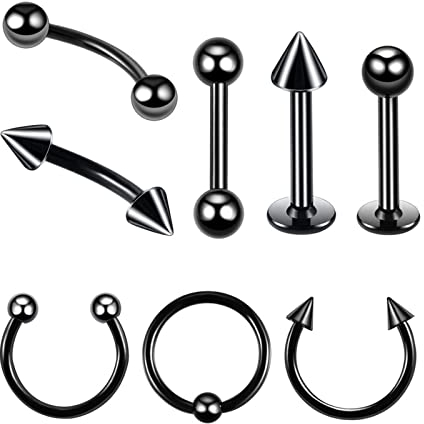 8Pcs Septum Piercing Nase, 16G Nasenpiercing Ring Chirurgenstahl C-Form-Augenbrauen-Ohr-Nasen-Bolzen-Set Körperschmuck für Frauen 1.2mm