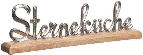 Brandsseller Deko-Schriftzug Sterneküche ca. 40 x 12 x 5 cm auf Mangoholz-Sockel Silber/Braun