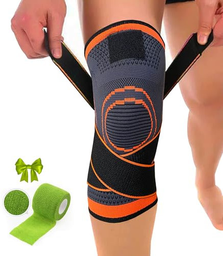 Rodillera Para Menisco Y Ligamento De Compresión Gracias A Su Cinta Elástica Que Estabiliza Y Alivia La Rodilla. Rodillera Deportiva Ajustable Para Hombre Y Mujer. Incluye 1 Venda Autoadhesiva. (L)