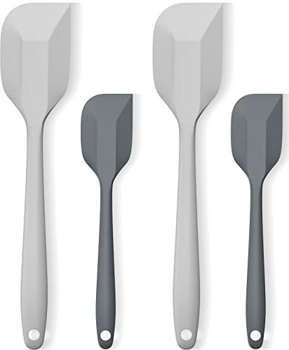 Silicone Spatula Set, Premium Spatulas Silicone Heat Resistant 2 Small & 2 Large Flexible Scraper for Nonstick Cookware, Rubber Spatula for Kitchen Mixing Baking Cooking Use, Soft Spatula - Gray