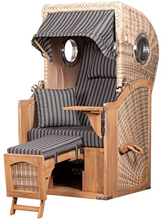 bene living Strandkorb-Set Ammersee 1-Sitzer Teak - PE Shell - Modell 500 - Liftersystem