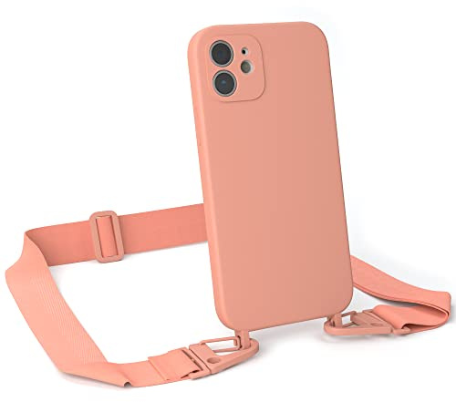 EAZY CASE - Hülle mit Band kompatibel mit iPhone 12 Handyhülle mit Umhängeband Silikonhülle Schwarz Handykette zum Umhängen Handykordel Schutzhülle für Smartphone in Korall - Clips Korall