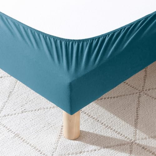 Cache-sommier 80x190 Bleu – 100% Coton Jersey Extensible – Doux, Résistant, Facile à Installer – Oeko-TEX – pour sommier de 15 à 30 cm