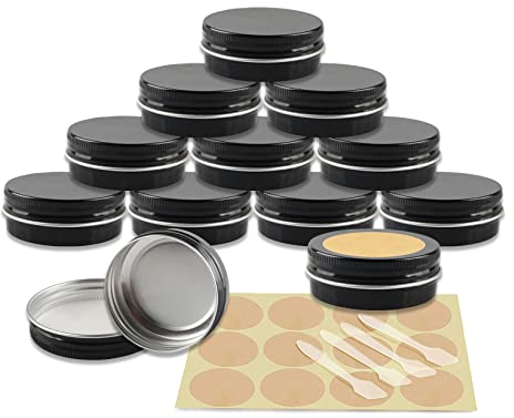 YANCAER 50 Pièces Pots en Aluminium Noir brillant de 30ml avec Couvercle - D52mm x H21mm Vide Ronde Cosmétiques Pot Conteneurs de Voyage pour Maquillage, Crème, Baume à Lèvres, Mini Bougies