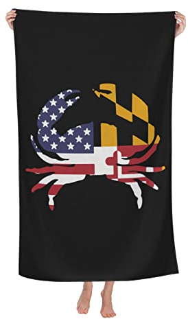 Strandtücher Amerika-Maryland-Flaggenkrabbe Duschtuch Leichtes Stranddecke Sandfreie Saunahandtuch Für Kinder Pool Sauna,80X130Cm
