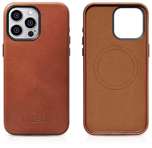 Mobiskin Hülle passend für iPhone 15 PRO MAX (6,7 Zoll), Handyhülle mit Leder, Case kompatibel mit MagSafe, Schutzhülle, Handytasche, Slim Cover, dünn, Vintage Braun