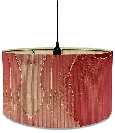 Morbuy Abat-Jour en Bambou - Style Vintage Imprimé Marbre, Diamètre 30cm - Pour Lampe de Table, Sur Pied, de Chevet (Rose Rouge)