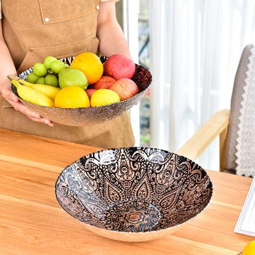 Sungmor Ciotola decorativa in vetro per centrotavola e decorazione per la casa, 31,8 cm, grande ciotola per frutta per tavolo, cucina, bancone, 2 pezzi, piume d'oro blu vintage, piatto in vetro,