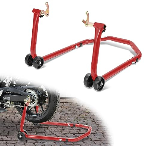 Ansobea Motorradständer Hinten, Motorrad Ständer,Montageständer Motorrad bis 300 kg,Motorradheber aus Stahl,Motorrad Aufbockständer mit Doppelrollen,Motorradständer Hohe Stabilität(Rot)