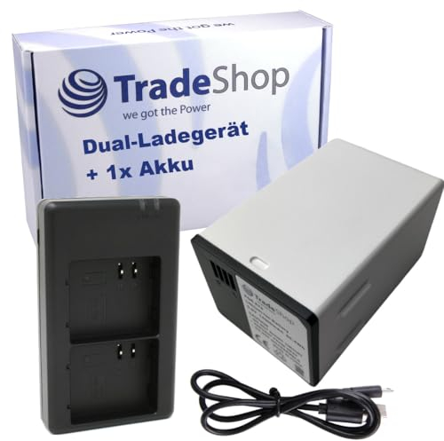 Trade-Shop 2-in-1 Set: Camera Battery (14000 mAh) + Dual Charger Compatible with Arlo A7a A-7a A14 A-14 308-50019-01 VMA5420-10000S CS-NAR700XL