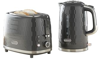 Daewoo Hive Collection, Kettle & Toaster Set, 1.7L Kettle With Matching 2 Slice Toaster, Safety Features, Easy Cleaning, Cohesive Kitchen Set, Grey