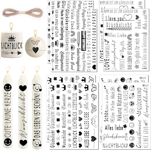 ZELAITE 8PCS Kerzentattoo Wassertransferdruck, Kerzen dekorieren, wasserschiebefolie kerzen, kerzen beschriften folie, kerzentattoos stabkerzen sprüche für Glückslicht (A)