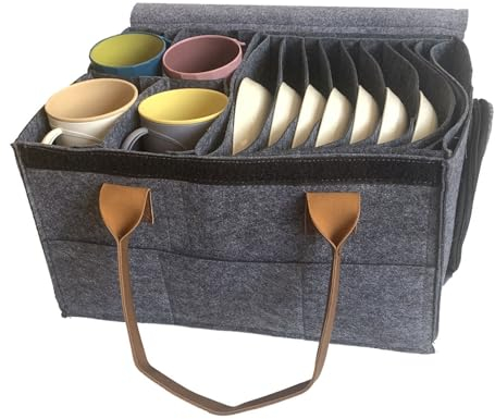 Organizer per Camper in Feltro, Portabicchieri Organizer Piatti per Camper, Portapiatti da Mobile Portatazze Salvaspazio, Accessori da Campeggio per Camper, Borsa per Birra, Stoviglie, Campervan