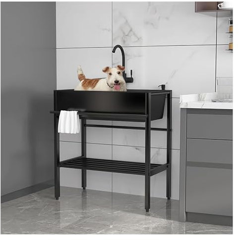 AKOGG Spülbecken Edelstahl Schwarz Küchenspüle Waschbecken Küche Ausgussbecken Freistehendes Spültisch Mobiles Waschtisch Mit Armaturen Spülenschrank Spüle Mit Unterschrank Für Camping Kitchen Sink (