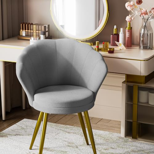 Rcynview Chaise de Salle à Manger(1 pièce) avec Dossier et Accoudoir,Chaise de Cuisine Moderne Fauteuil Scandinave Assise en Velours et Pieds en Métal, Forme de Fleur, Gris Clair