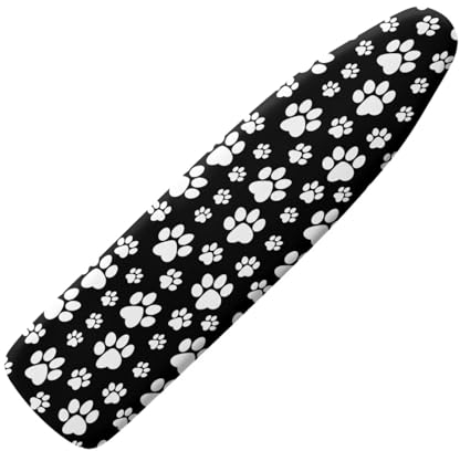 KUIFORTI Black Paw Ironing Board Cover and Pad,Thick Ironing Board Protective Guard Stretchy Cover with Elastic Edge,Paw Print Iron Board Cover Accessories Thick Ironing Board Pads