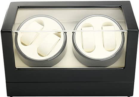 TouTToNG 4+0 Automatik Uhrenbeweger Holz Uhrenbox Uhrenaufbewahrungsbox für Automatikuhren, Watch Box Uhrendreher Kasten, Schwarz