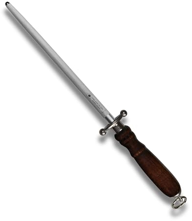 Ergonomischer 33cm Wetzstahl, Messerschleifer mit Walnussholz-Griff und Fingerschutz - Professioneller Wetzstahl für scharfe Messer, Scheren & Klingen