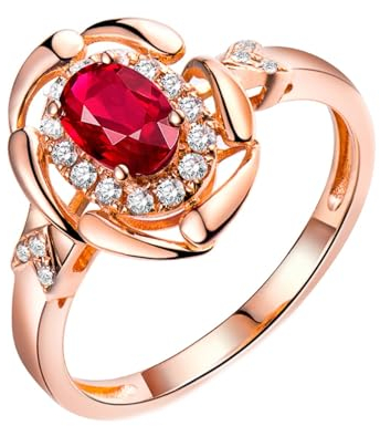 Eheringe 18K, Verlobungsring Rubin 18 Karat Roségold AU750 Blume Lab Rubin 0.54CT Rot Ovalschliff VVS mit 20 Diamant 0.13CT Größe 45 (14.3) Npassbar